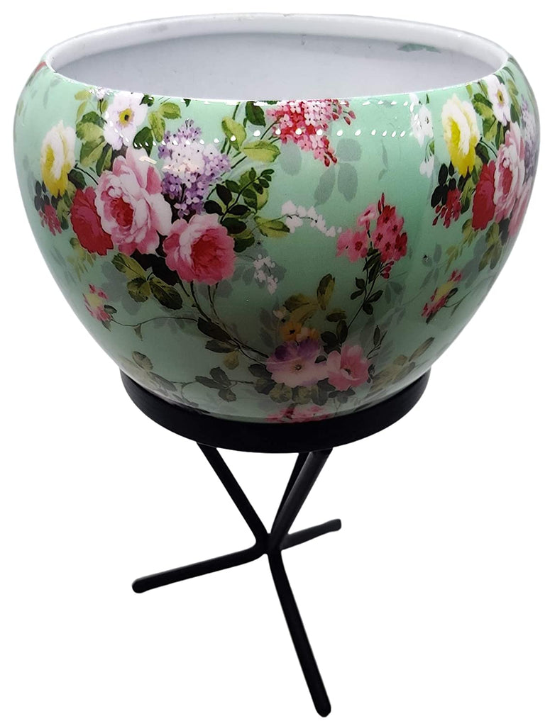 Designer Flower Metal Pot with Stand, Suitable for Indoor, Outdoor Plants
