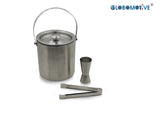 Stainless Steel Double Wall Insulated Ice Bucket with Lid, Ice Tongs and Peg Measure - Carry Handle for Home Bar, Chilling Beer (1.5 Liters)